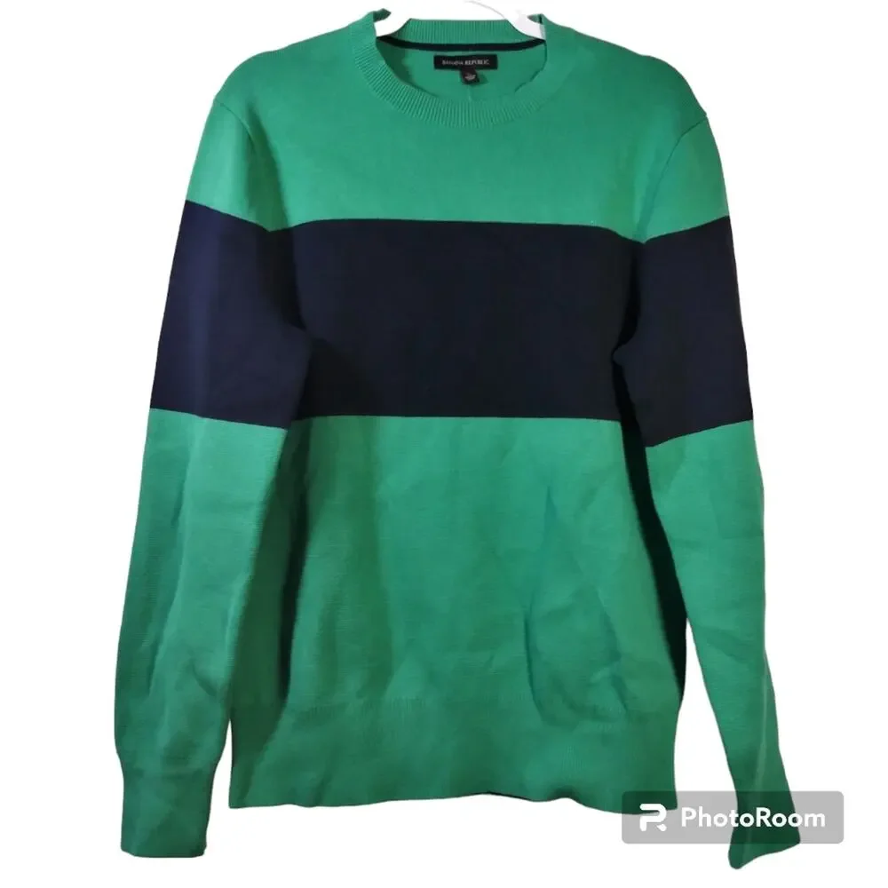 Banana Republic Men's Coolmax Green Stripe Pull Over Sweater Size L